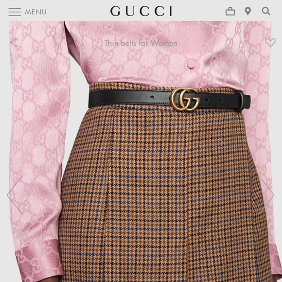 🔥SOLD🔥 GUCCI Thin Black Leather Belt Double G 80 Antique Brass Buckle NEW - Picture 2 of 9